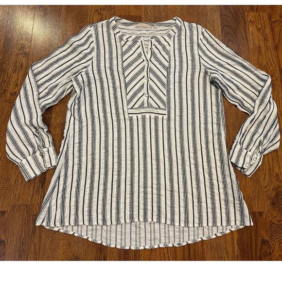 Soft Surroundings Women's Long Sleeve Blue/White Striped Tunic Top Size Large - Picture 1 of 6